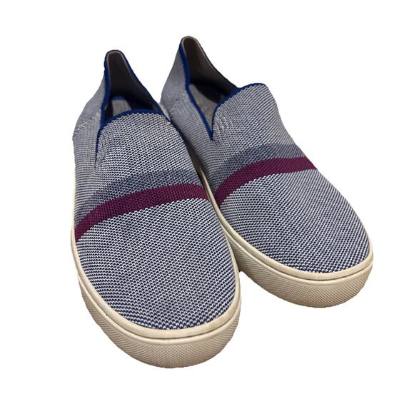 Rothy’s THE ORIGINAL Blue/White Knit Round Toe Slip On Sneakers Women’s 7.5/8 - Picture 1 of 8